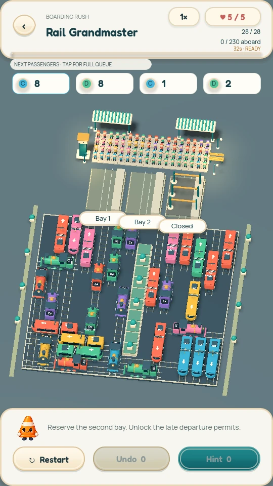 Boarding Rush with trains and colored passenger queues
