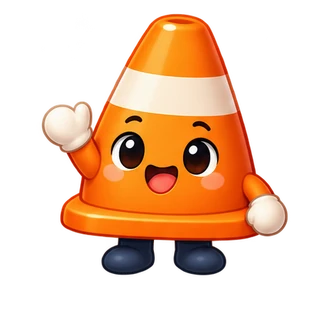 Conny, Tiny Traffic's cheerful traffic-cone mascot, waving hello