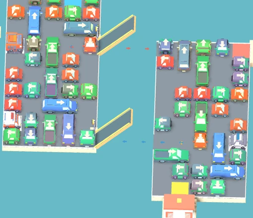 Gameplay detail showing emergency routes and dense traffic at a coastal drawbridge
